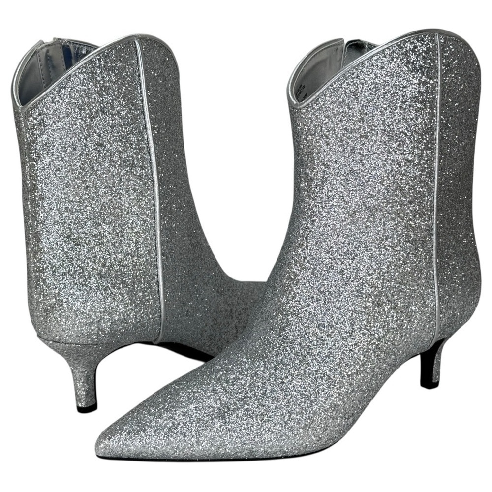 ON 34th Aatira Tulip Silver Glitter Womens Booties Size 8M - Picture 10 of 12